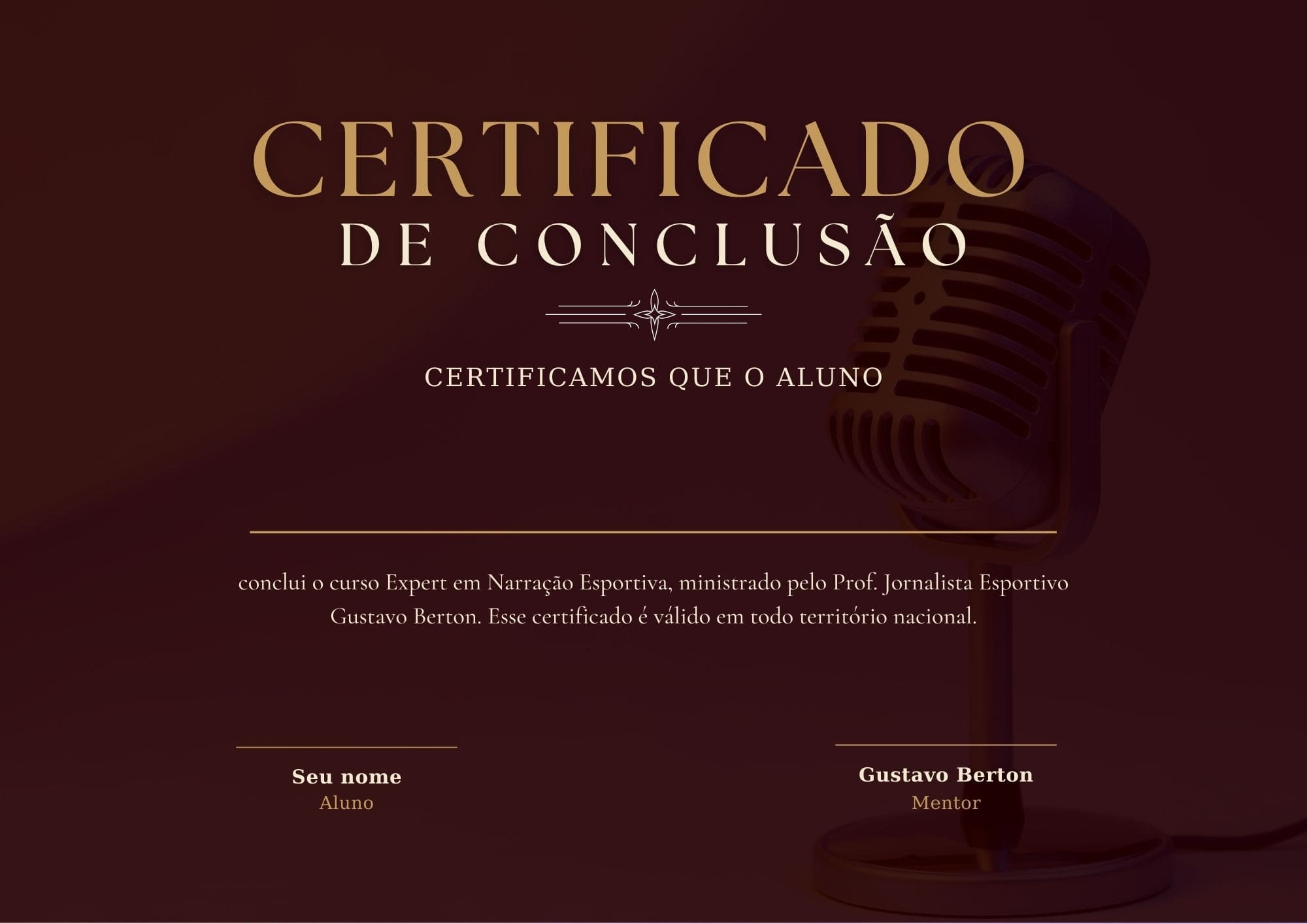 Certificado Expert em Narração Esportiva